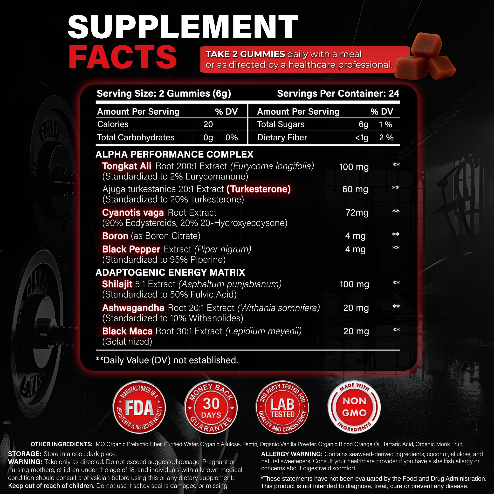 Alpha Male Complex - Gummies | High-Potency Men's Health Formula | Tongkat Ali, Shilajit, Turkesterone & More