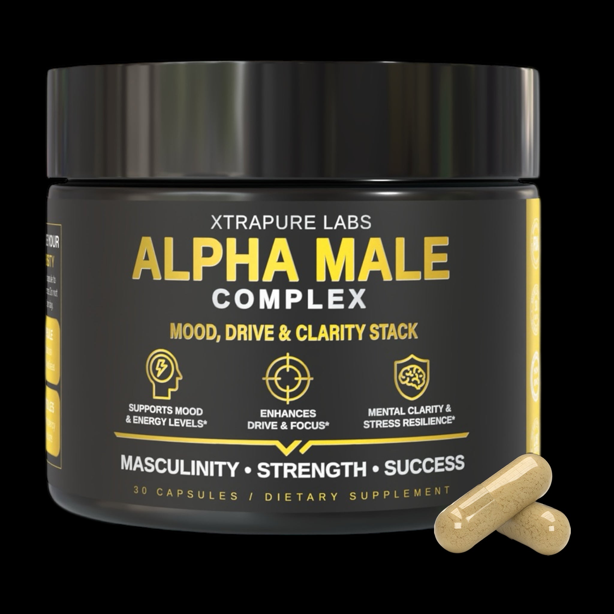 Alpha Male Complex Capsules – Mood, Drive & Mental Clarity Stack | Black Maca & Ashwagandha | 30 Capsules