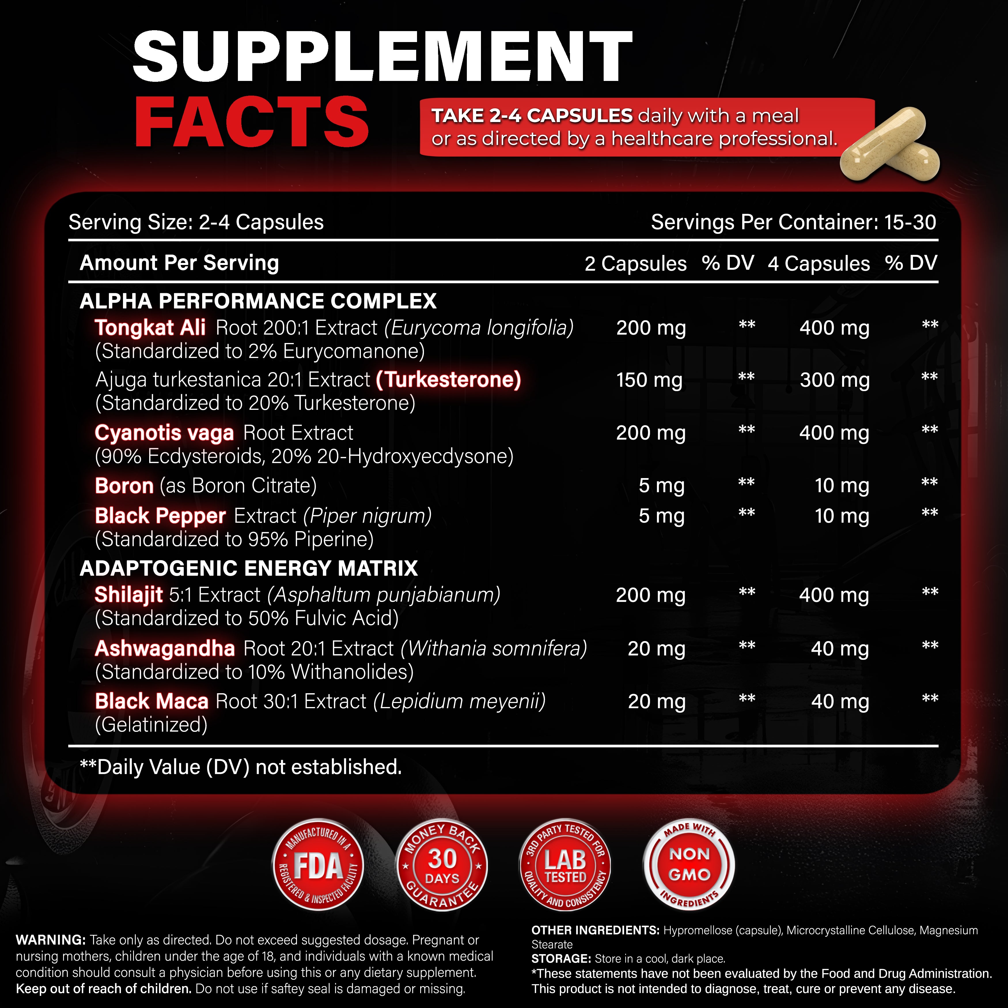 Alpha Male Complex - Capsules | High-Potency Men's Health Formula | Tongkat Ali, Shilajit, Turkesterone & More