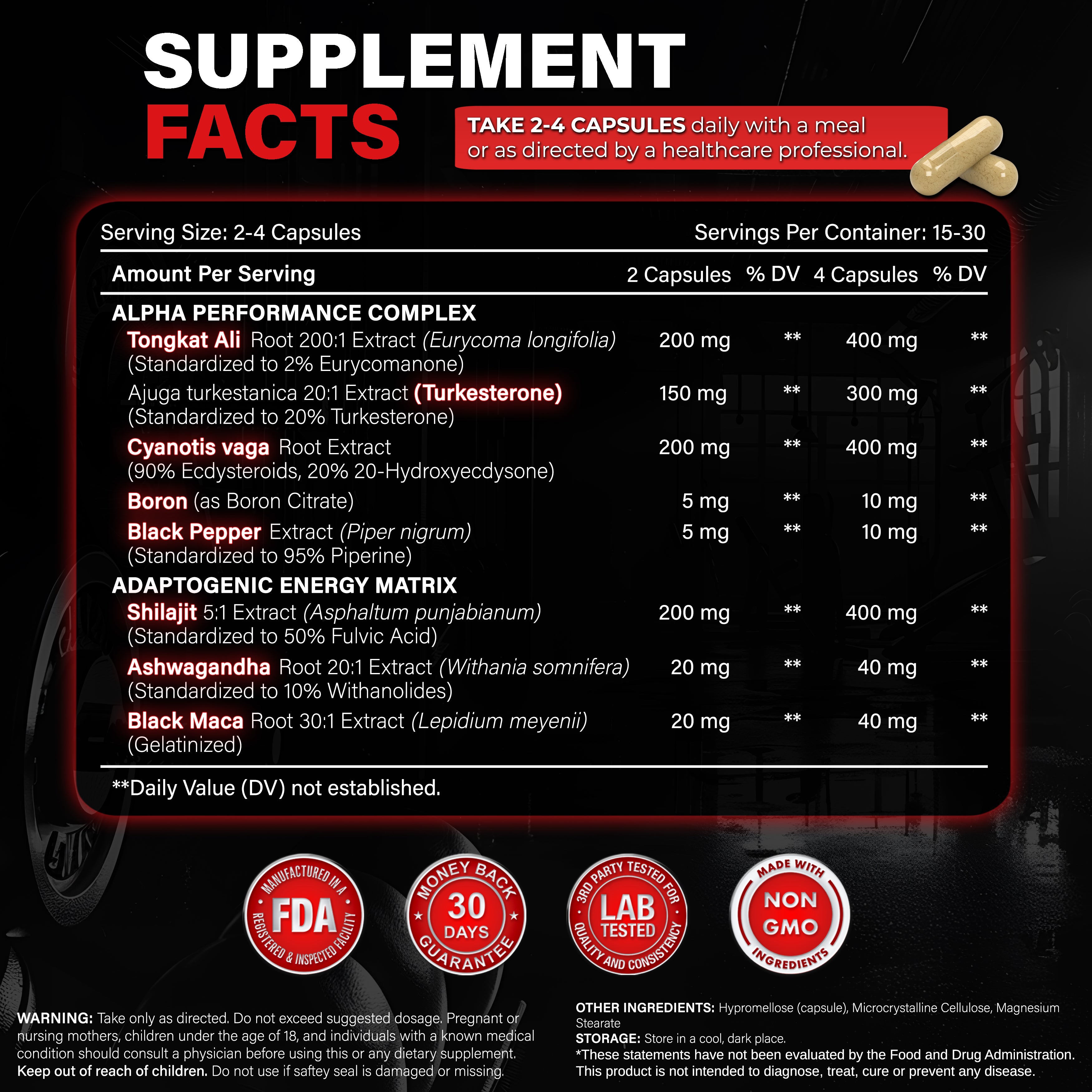 Alpha Male Complex - Capsules | High-Potency Men's Health Formula | Tongkat Ali, Shilajit, Turkesterone & More