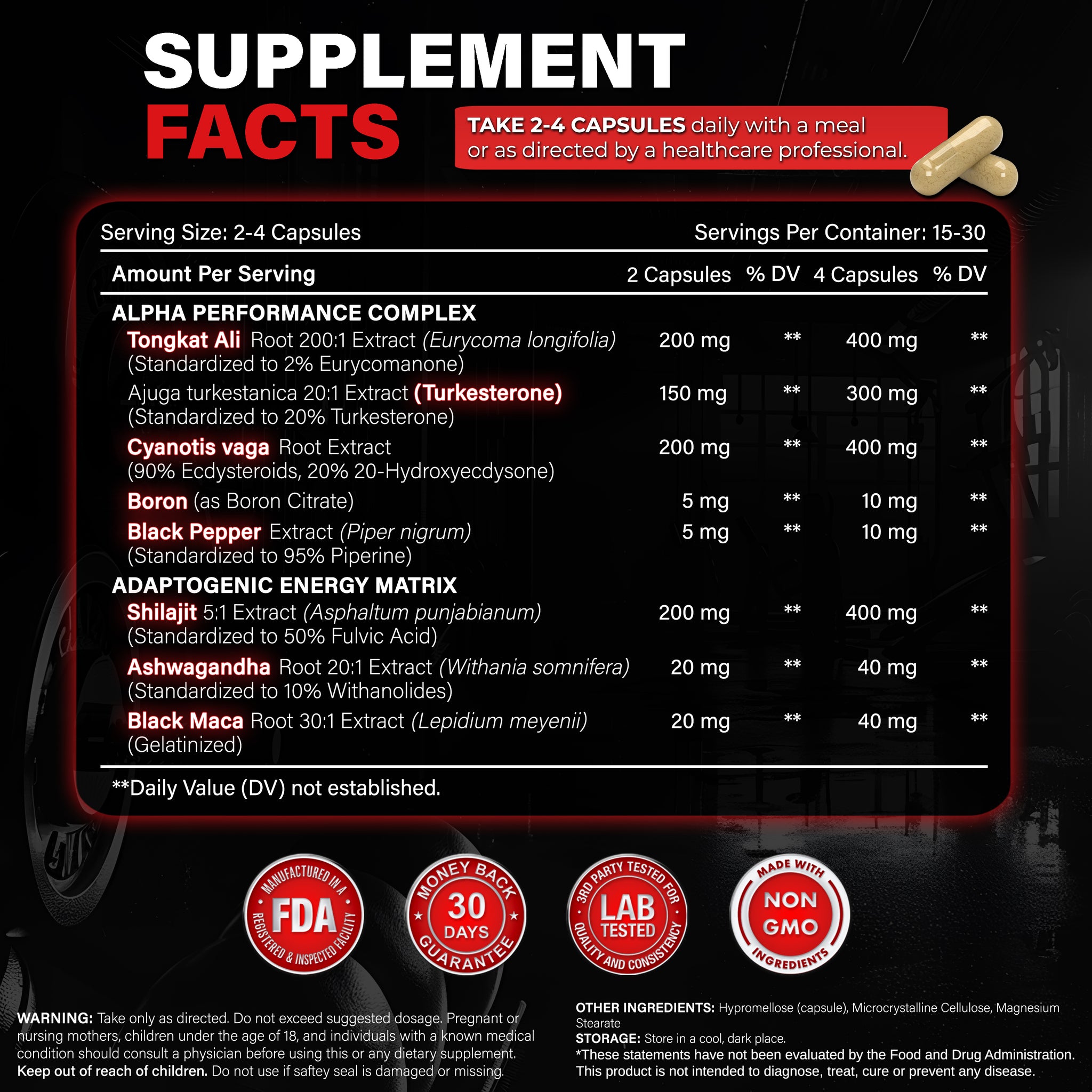 Alpha Male Complex - Capsules | High-Potency Men's Health Formula | Tongkat Ali, Shilajit, Turkesterone & More