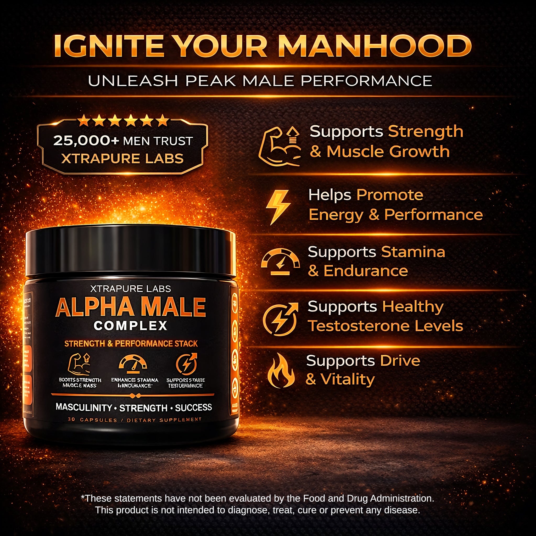 Alpha Male Complex – Strength & Performance Stack | Fadogia Agrestis & Epimedium | 30 Capsules