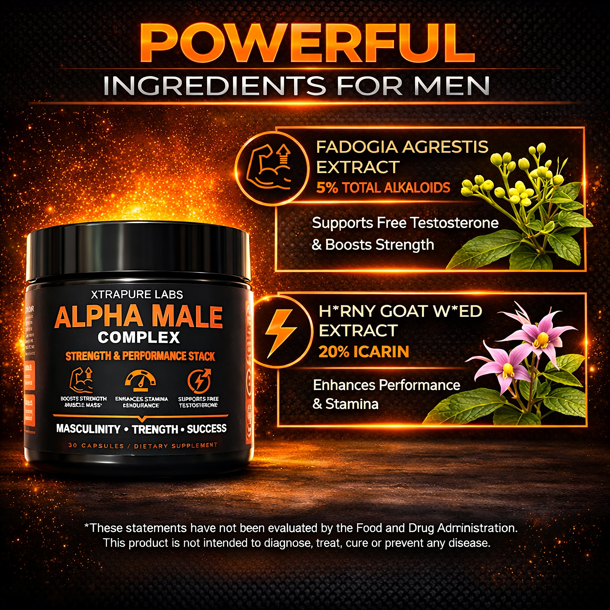 Alpha Male Complex – Strength & Performance Stack | Fadogia Agrestis & Epimedium | 30 Capsules