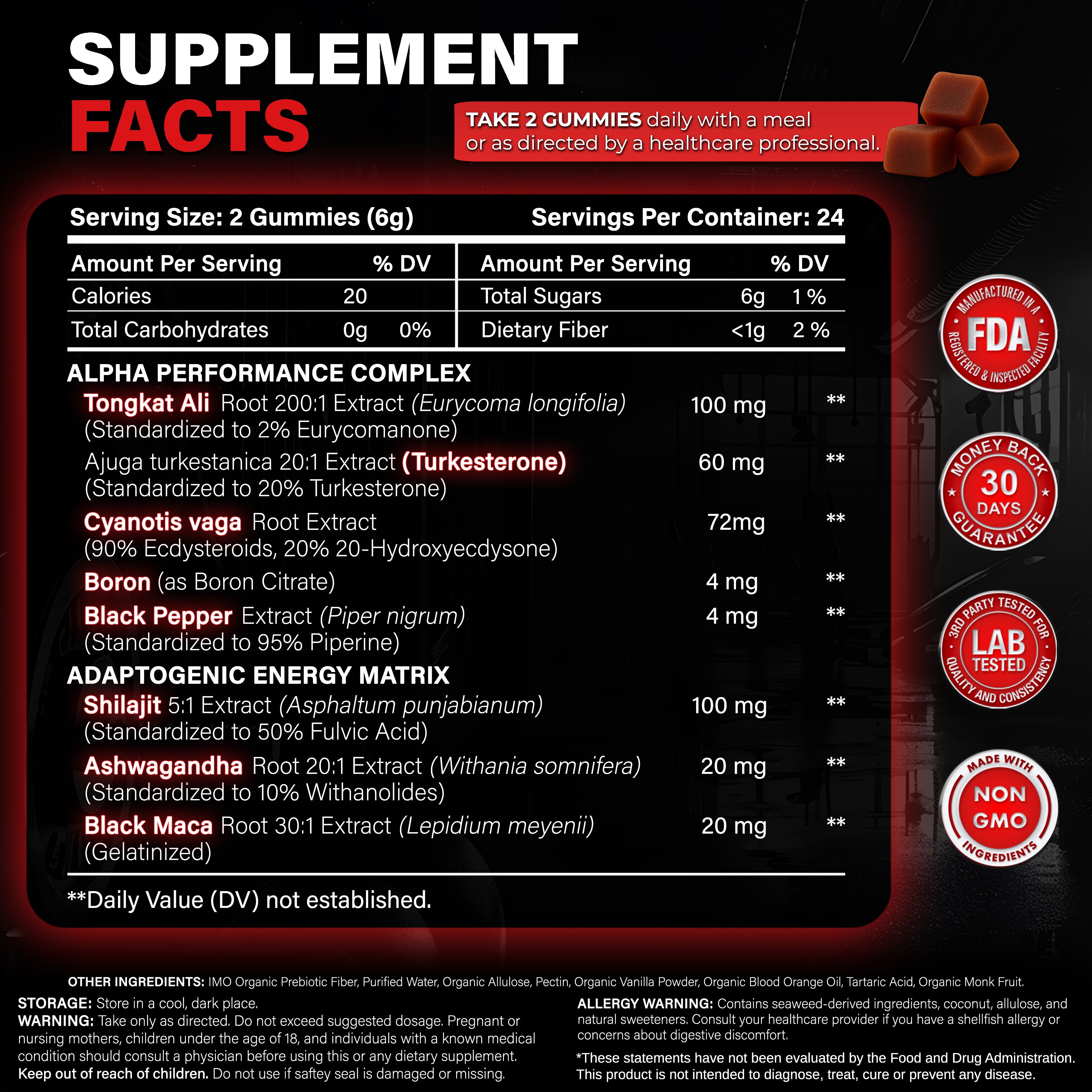 Alpha Male Complex - Gummies | High-Potency Men's Health Formula | Tongkat Ali, Shilajit, Turkesterone & More