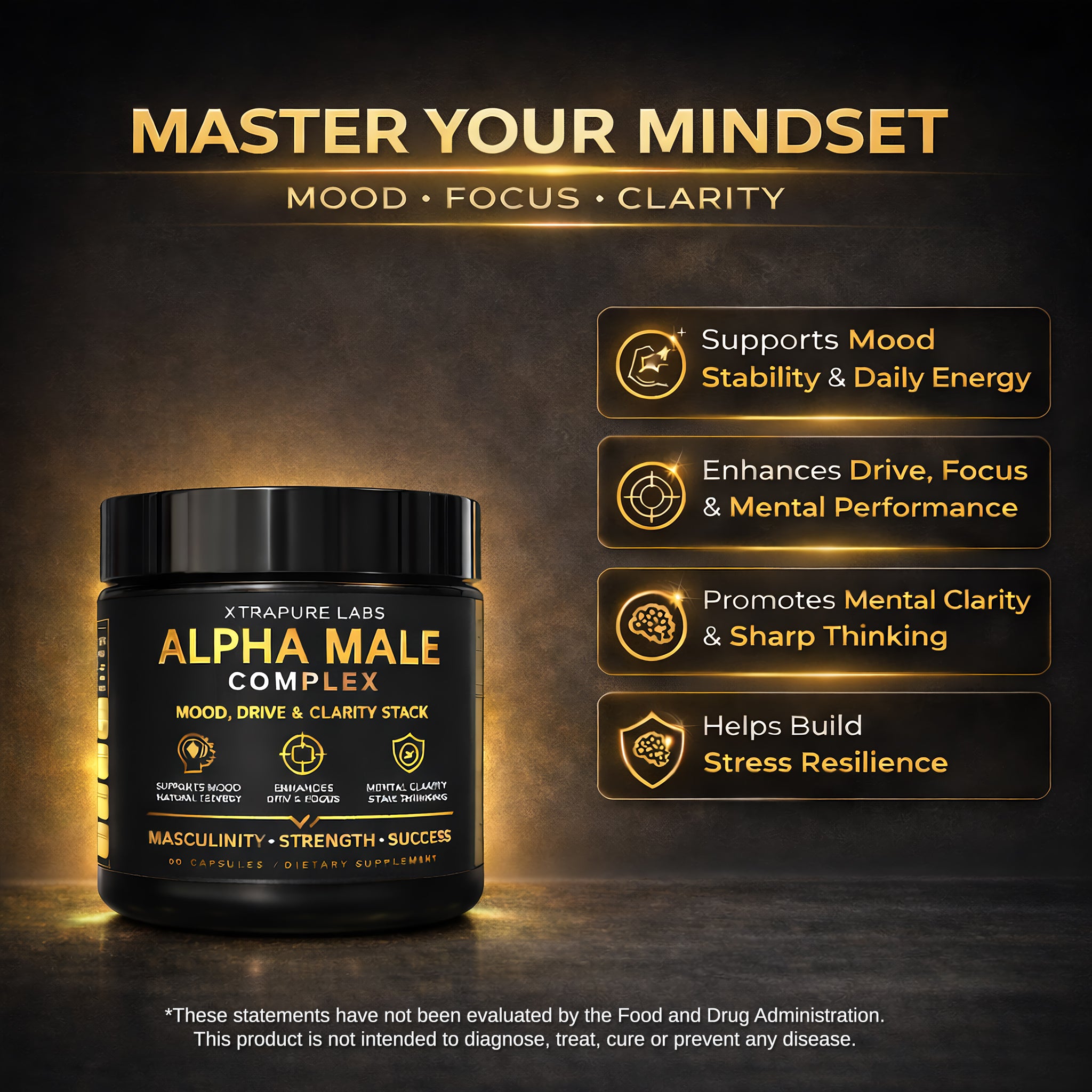 Alpha Male Complex Capsules – Mood, Drive & Mental Clarity Stack | Black Maca & Ashwagandha | 30 Capsules