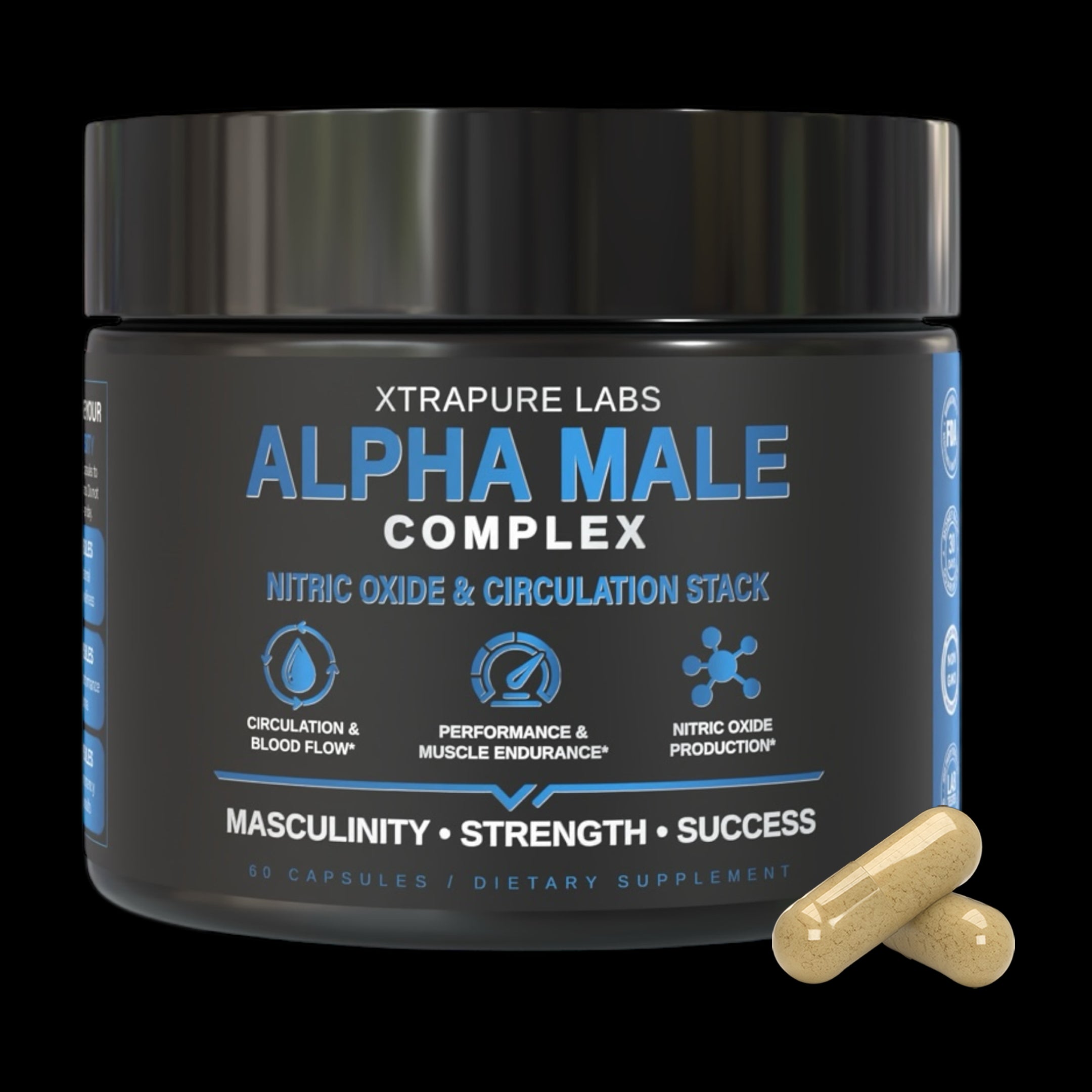Alpha Male Complex – Nitric Oxide & Circulation High-Potency Performance & Blood Flow Support for Men | Clinically-Standardized Extracts | 60 Capsules