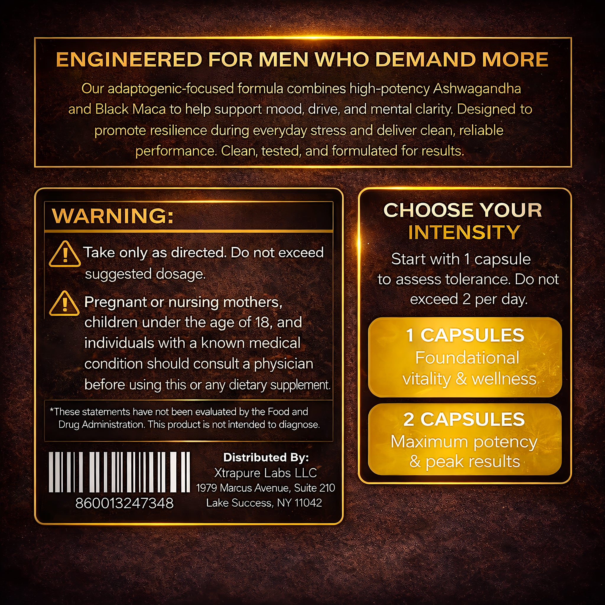 Alpha Male Complex Capsules – Mood, Drive & Mental Clarity Stack | Black Maca & Ashwagandha | 30 Capsules